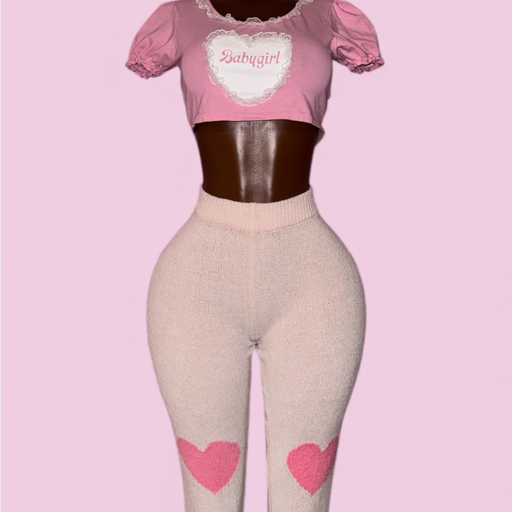 Pink Heart-Embellished Women's Pants